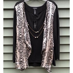 NWT Karen Brooks Black Top With Chain Women's 1X